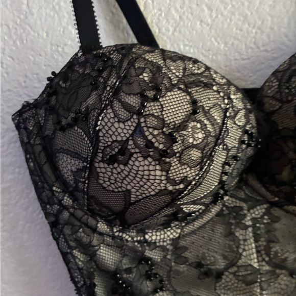 H&M Beaded Black Lace Bustier Bra Corset Top 6 - Picture 5 of 13